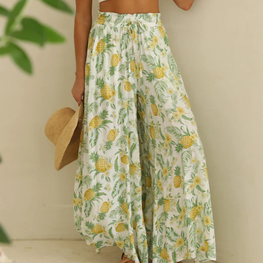 printed wide leg pants outfit