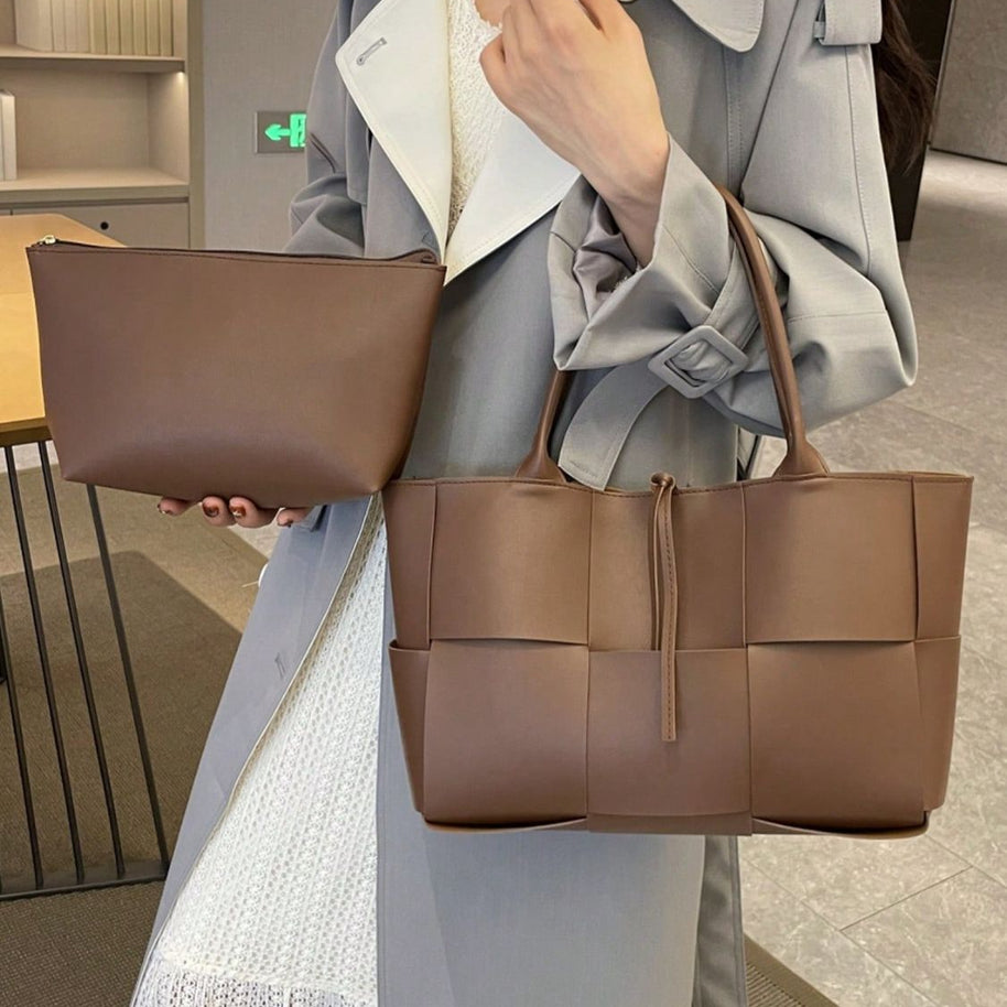 leather woven handbag