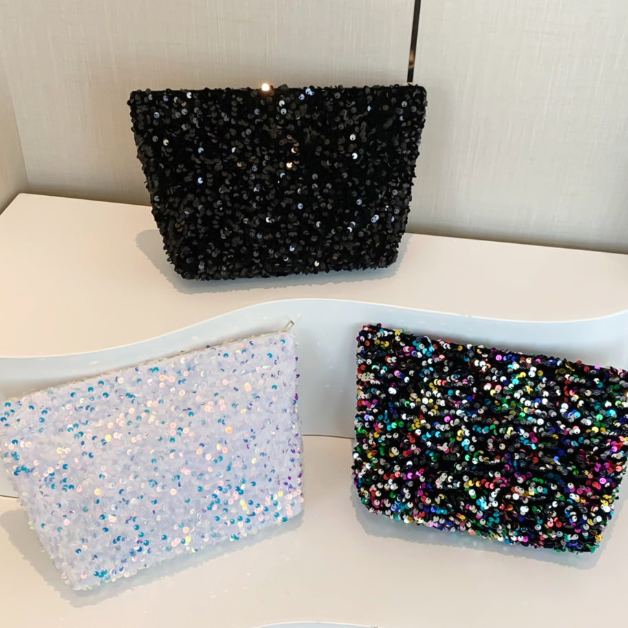 sequin clutch bag black