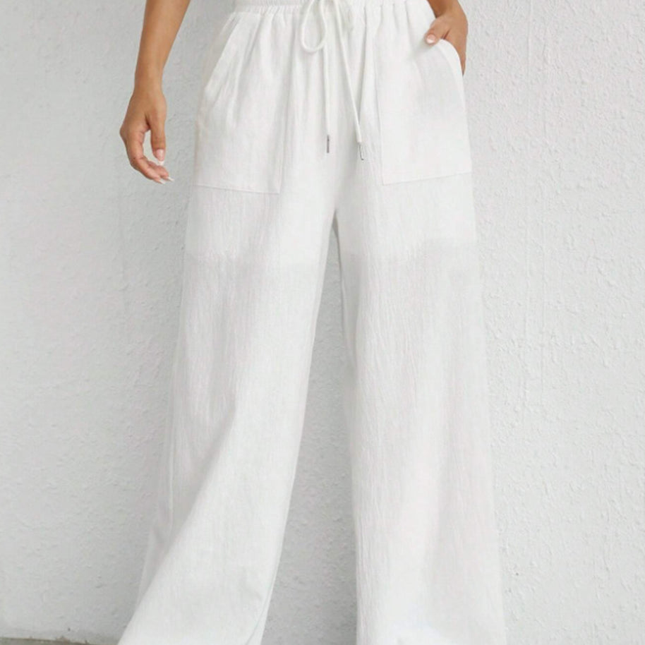 wide leg pants with drawstring